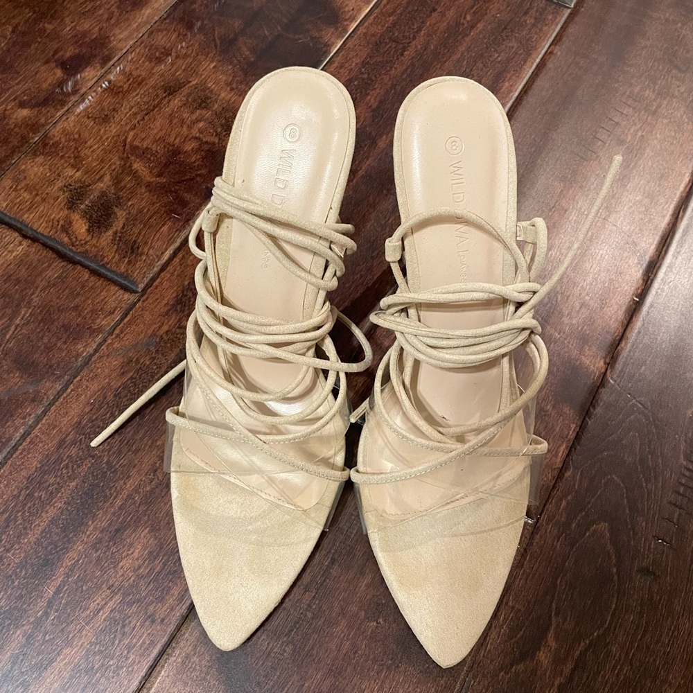 Wild diva strappy vinyl lace up heels